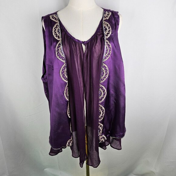 NEW Iman Top 1X Purple Cami Sheer With Attached Cardigan Embellished Sequin - Picture 3 of 14